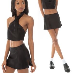 ARE YOU AM I 100% Silk Itsi Mini Skirt in Black Size S Rave Club Sexy Goth